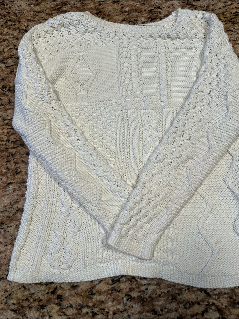 Talbots Cream Cable Patchwork Crewneck Sweater